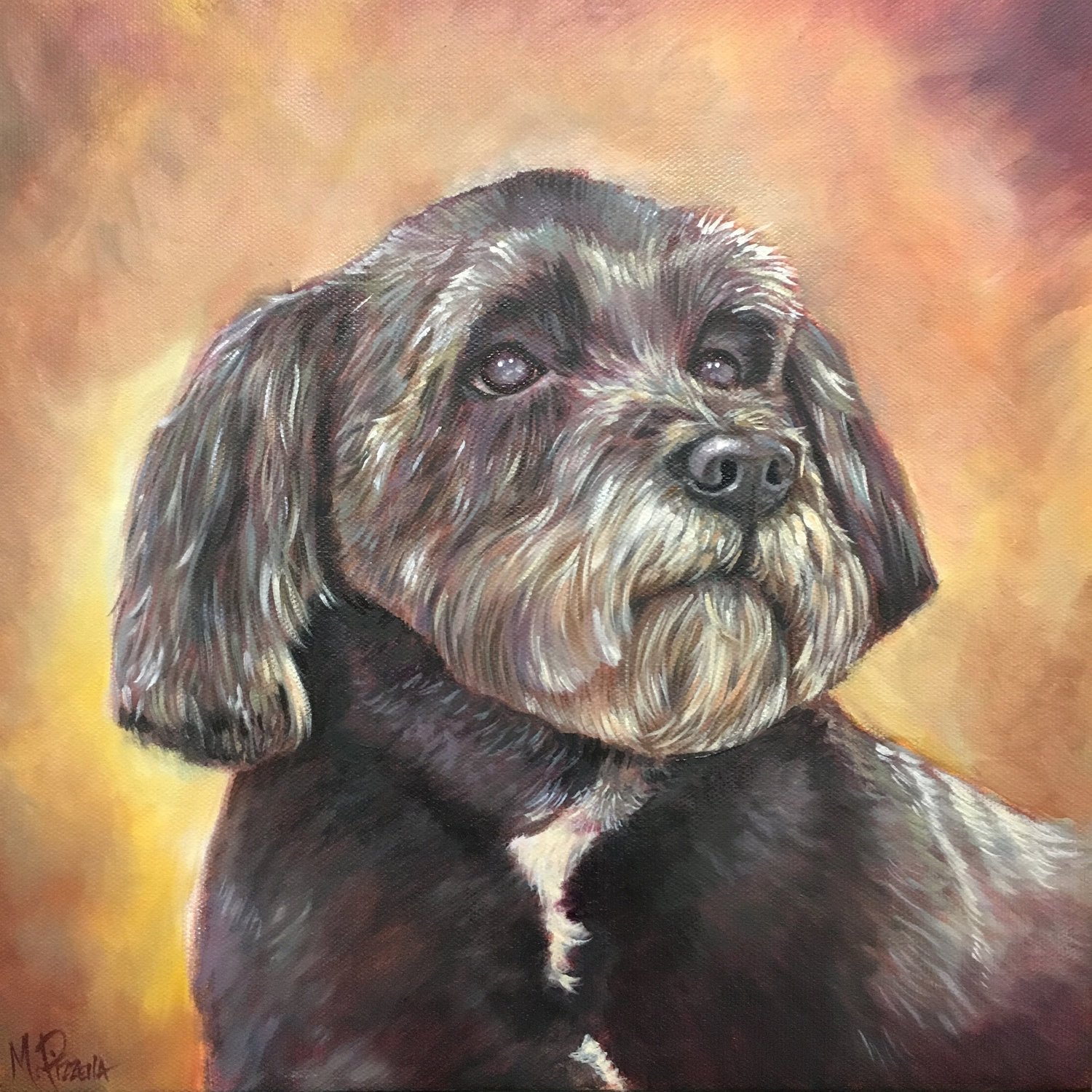 Oil portrait of the goldendoodle