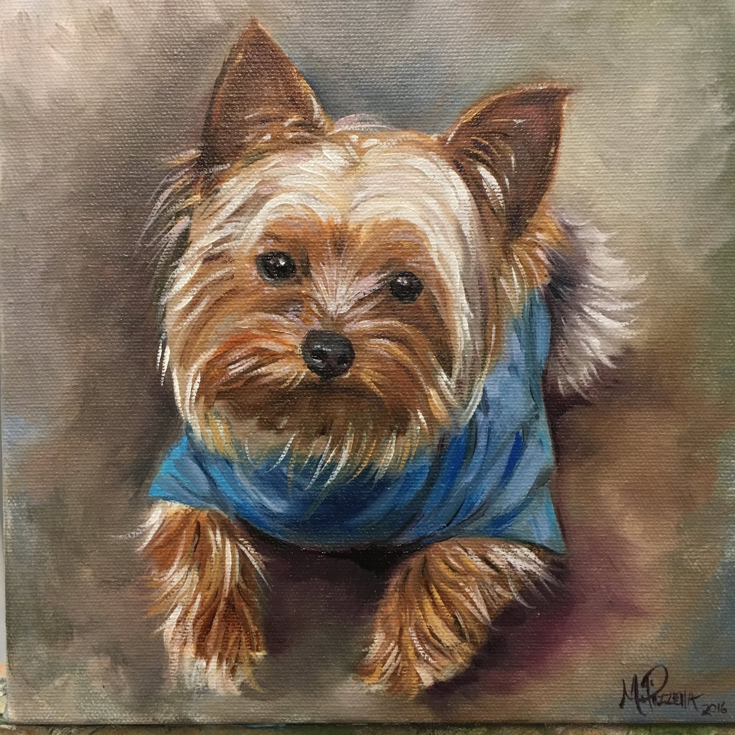 Oil painting of the same Yorkshire terrier